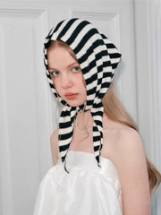 Black White Striped Knit Wool Blend Triangle Scarf