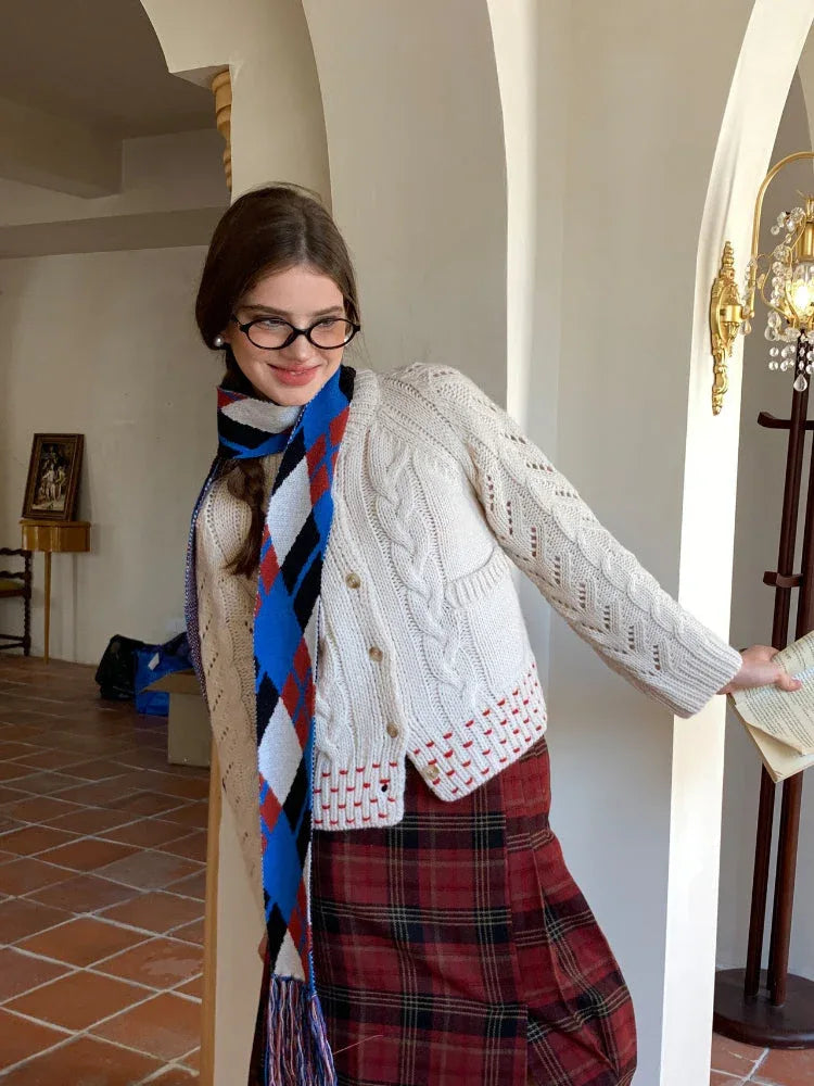 Vintage Argyle Diamond Check Skinny Scarf - TEVQA