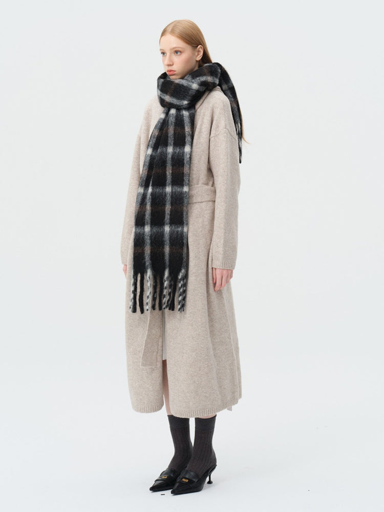 Wool Blend Pink & Brown Plaid Scarf