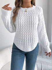 Camel Cable Knit Curved Hem Sweater