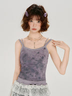 Tie-Dye Rhinestone Lettuce Hem Camisole - Purple