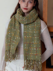 Confetti knit scarf with textured grid pattern and fringed hem - View 12 | TEVQA