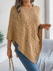 Cable-Knit Openwork Three-Quarter Sleeve Sweater OutfitFlow