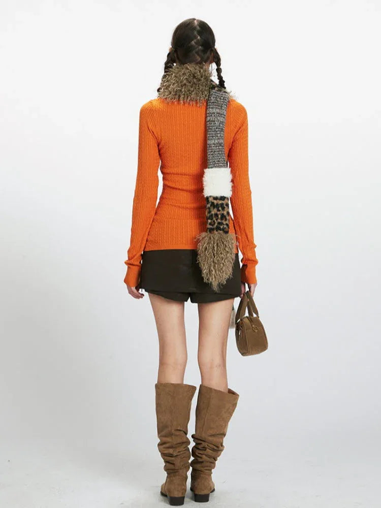 Vibrant V-Neck Slim Fit Cable Knit Top - TEVQA