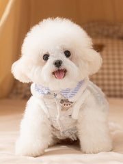 Warm Bear Print Fleece Dog Dress with Big Bow