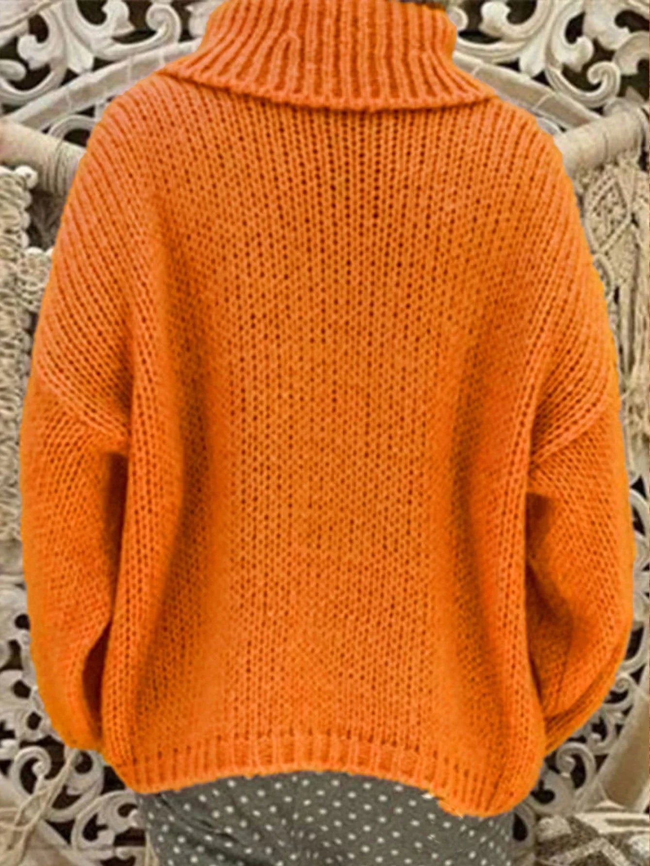 Vibrant Orange Chunky Knit Turtleneck Sweater - TEVQA