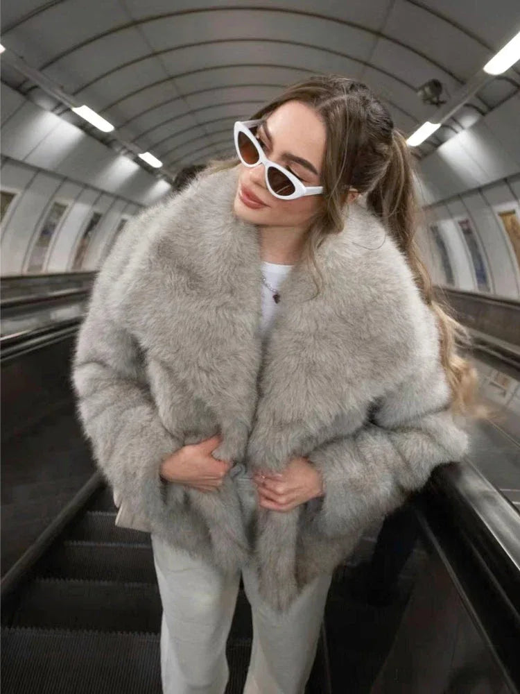 Cloud-Soft Oversized Lapel Faux Fur Jacket - View 8 | TEVQA