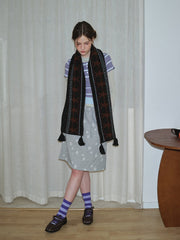 Wool Blend Fair Isle Knitted Scarf Beige Geometric Pattern with Corner Tassels