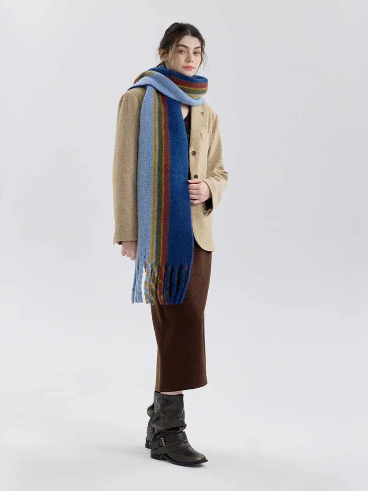 Vintage Striped Wool Blend Scarf - TEVQA