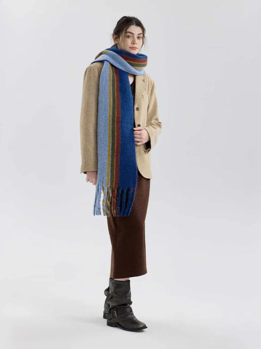 Vintage Striped Wool Blend Scarf - TEVQA