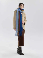 Vintage Striped Wool Blend Scarf - TEVQA