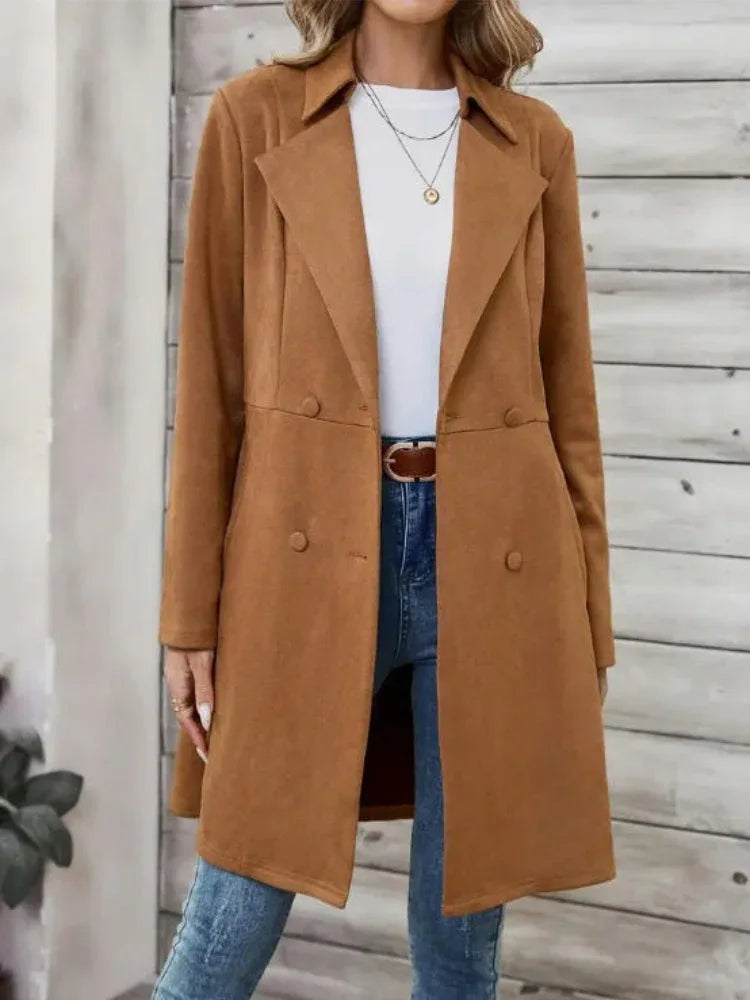The Harper Faux Suede Mid-Length Coat - TEVQA Main image