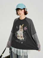 Vintage Graphic Striped Raglan Long Sleeve Tee - Charcoal