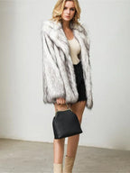 Silver-tipped faux fur mid-length coat with lapel collar - View 7 | TEVQA
