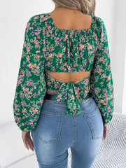 Romantic White Floral Lantern Sleeve Crop Top - TEVQA