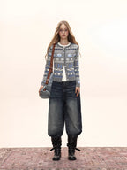 Women's Fair Isle Pattern Knit Cardigan Crew Neck