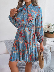 Vintage Pink Floral Pleated Dress - TEVQA
