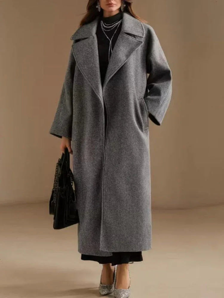The Seraphina Minimalist Long Wool-Blend Coat - TEVQA Main image