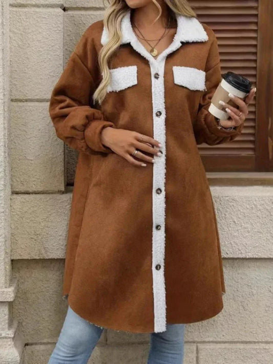 Camelia Lux Faux Suede Sherpa Lined Long Coat - TEVQA