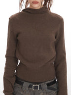 Y2K Chocolate Brown Hooded Knit Sweater - TEVQA
