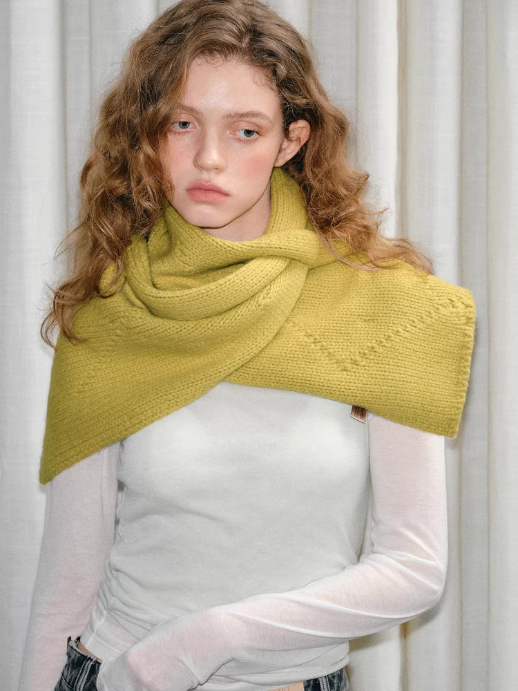 100% Wool Reversible Button Scarf Chartreuse