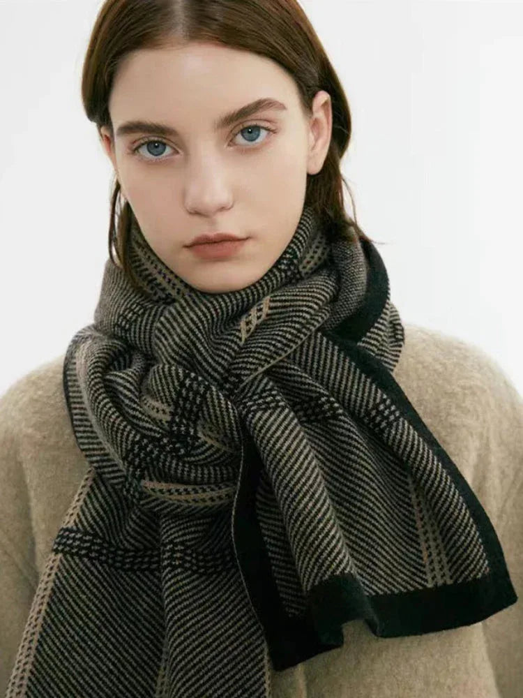Vintage Houndstooth Plaid Scarf - TEVQA