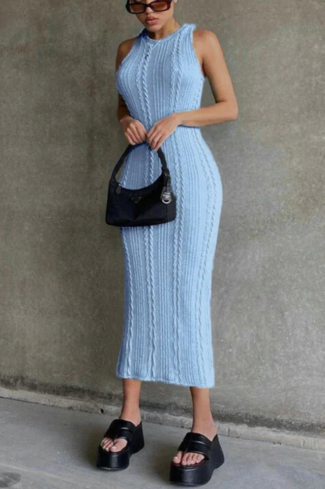 Cable knit sleeveless midi dress with high neck - View 7 | TEVQA