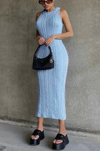 Cable knit sleeveless midi dress with high neck - View 7 | TEVQA