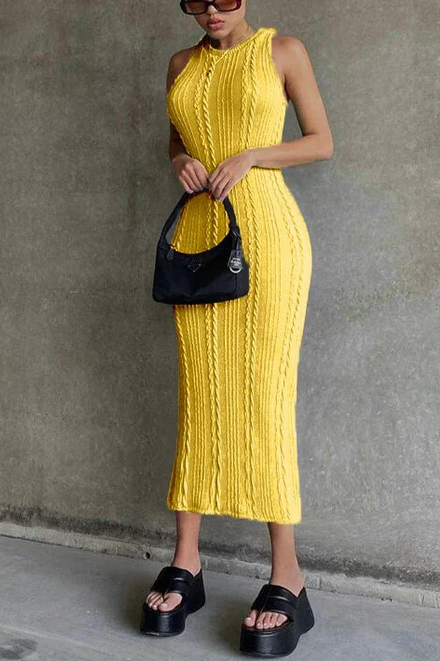 Cable knit sleeveless midi dress with high neck - View 6 | TEVQA