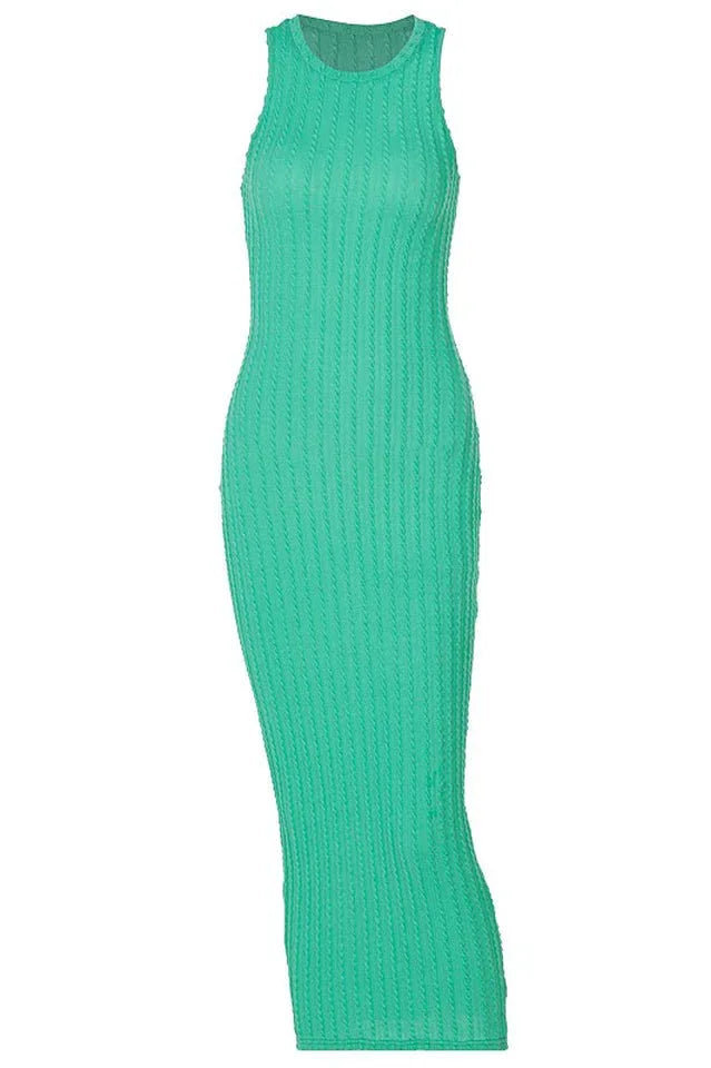 Cable knit sleeveless midi dress with high neck - View 8 | TEVQA