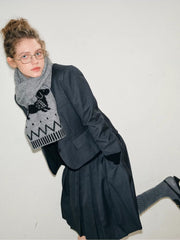 Grey Knit Scarf with Dachshund Dog Pattern