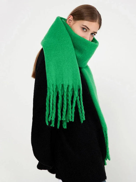 Chunky Tassel Oversized Faux Mohair Scarf - TEVQA
