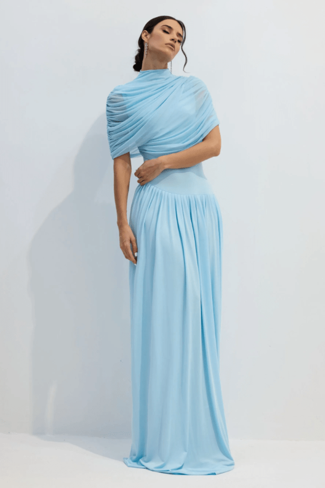 Catherine Asymmetrical Pleated Maxi Dress - Tevqa
