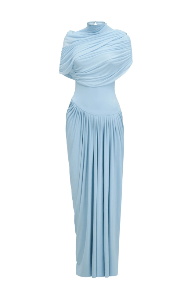 Catherine Asymmetrical Pleated Maxi Dress - Tevqa