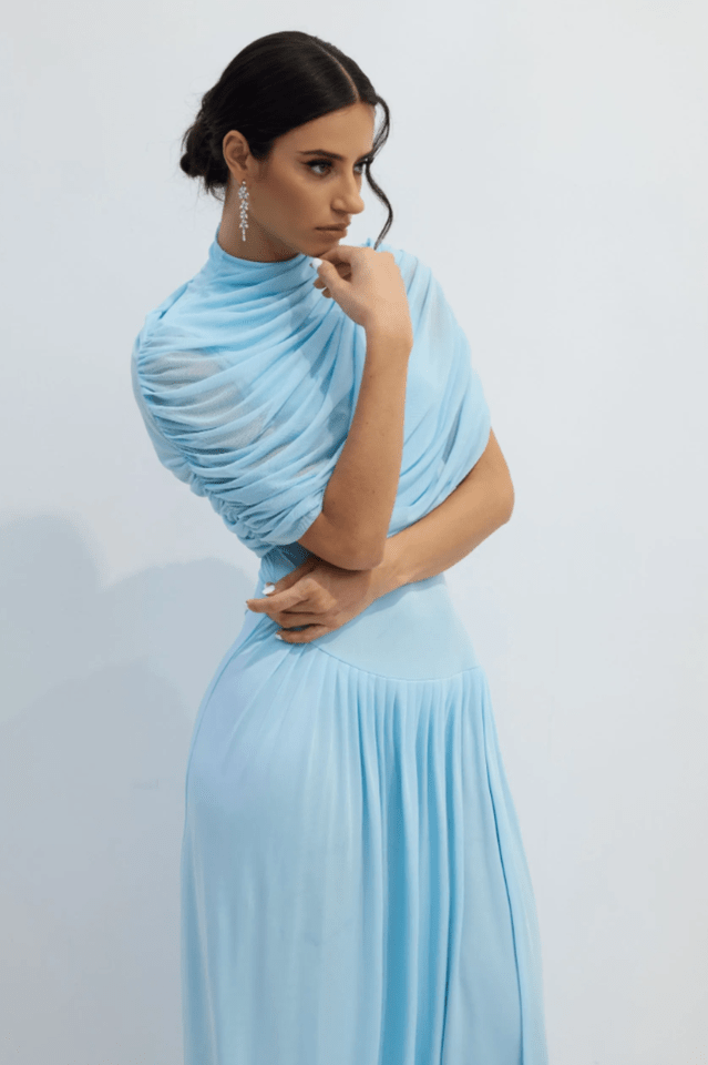 Catherine Asymmetrical Pleated Maxi Dress - Tevqa