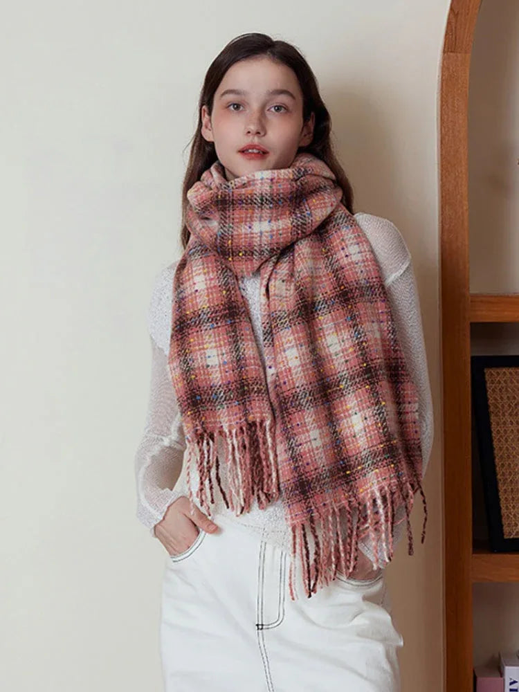 Oversized confetti knit scarf with rainbow speckles and fringe detail - View 11 | TEVQA