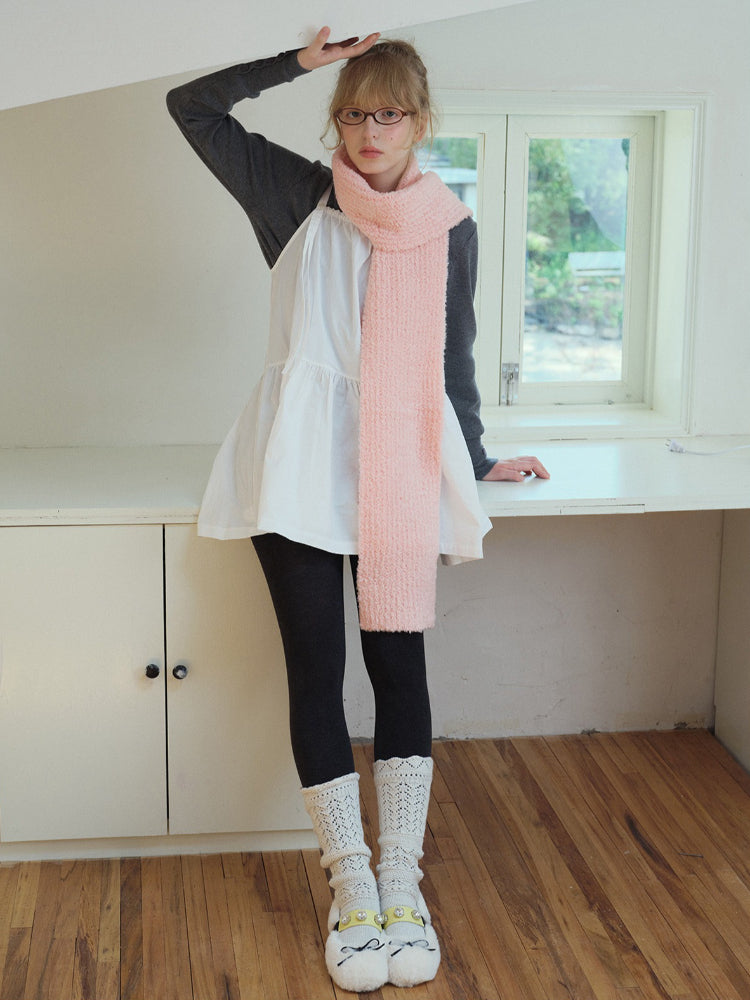 Soft Bouclé Wool Blend Knit Scarf
