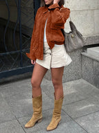 The Sienna Vintage Faux Suede Bomber Jacket - TEVQA