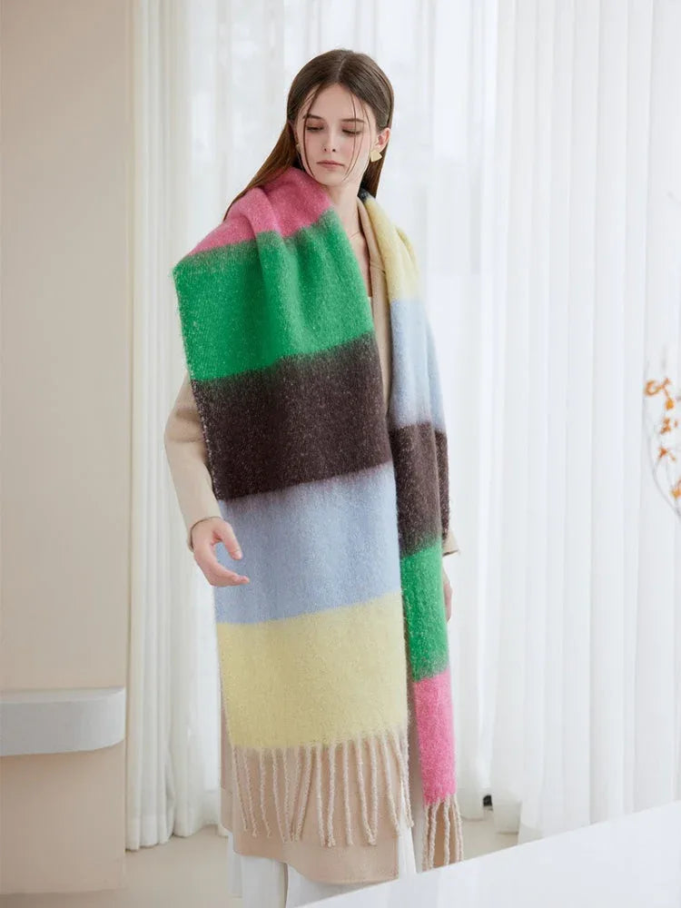Oversized Striped Knit Scarf - View 18 | TEVQA