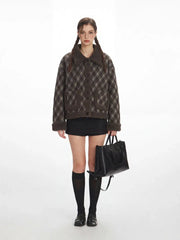 Vintage Plaid Sherpa-Trim Padded Jacket - TEVQA