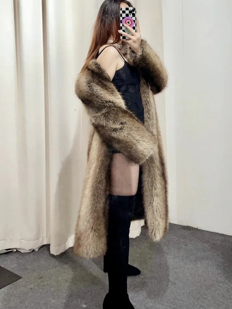 Ultra-Luxe Long Faux Fox Fur Coat - TEVQA