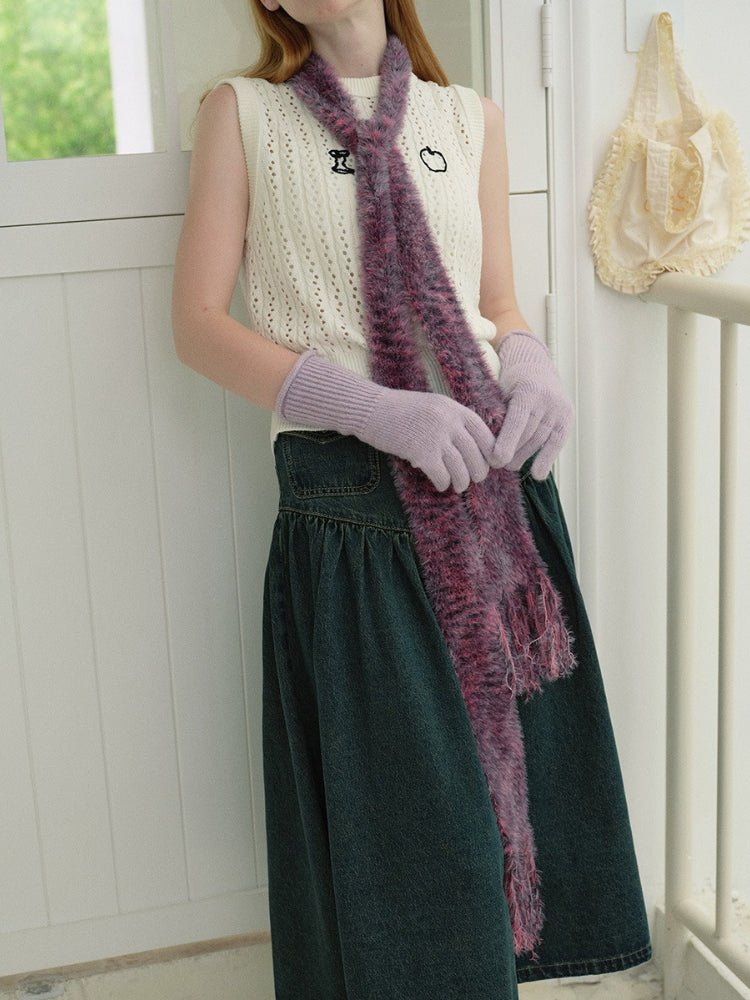 Y2K Soft Girl Pink Faux Mink Skinny Scarf