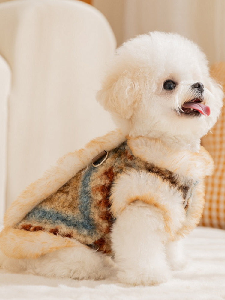 Fair Isle Boucle Fleece Dog Vest with Faux Fur Trim - View 6 | TEVQA