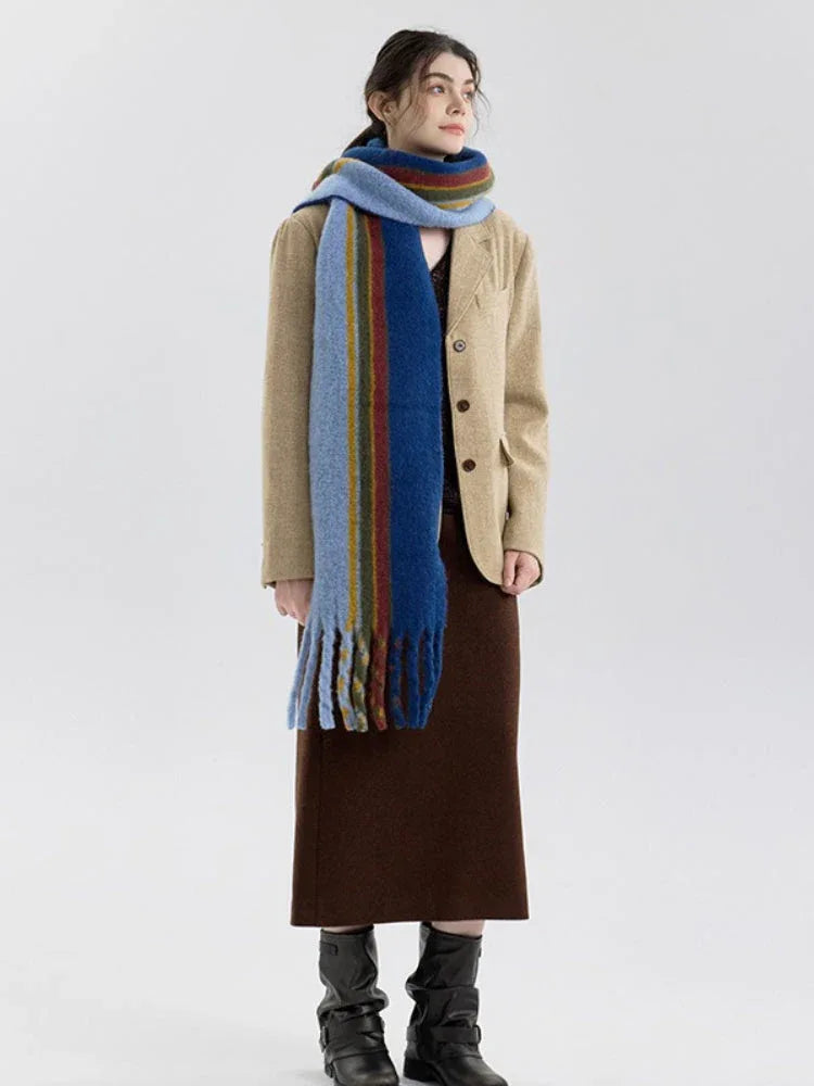 Vintage Striped Wool Blend Scarf - TEVQA