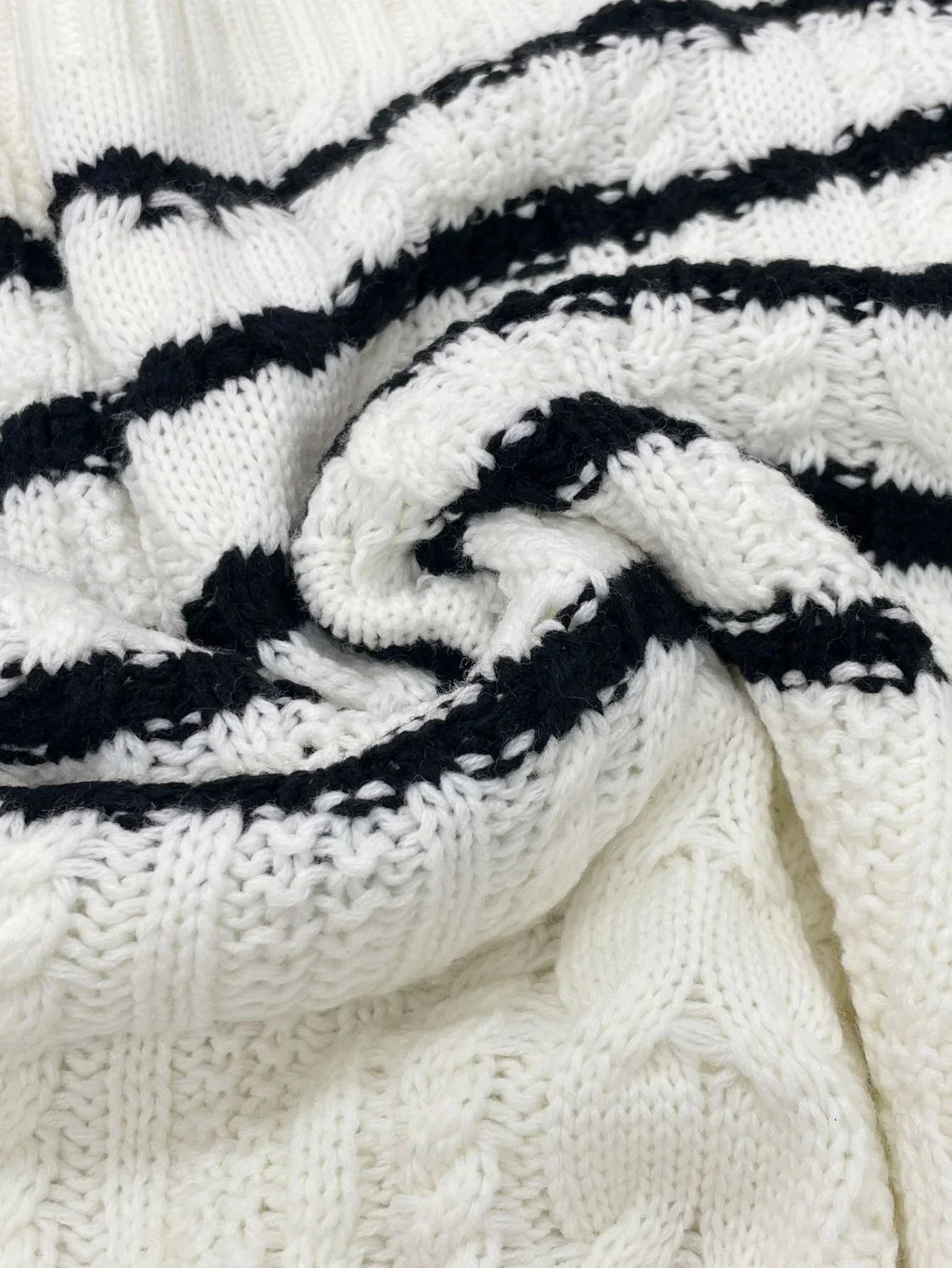 Nautical Striped Cable Knit Sweater - View 6 | TEVQA