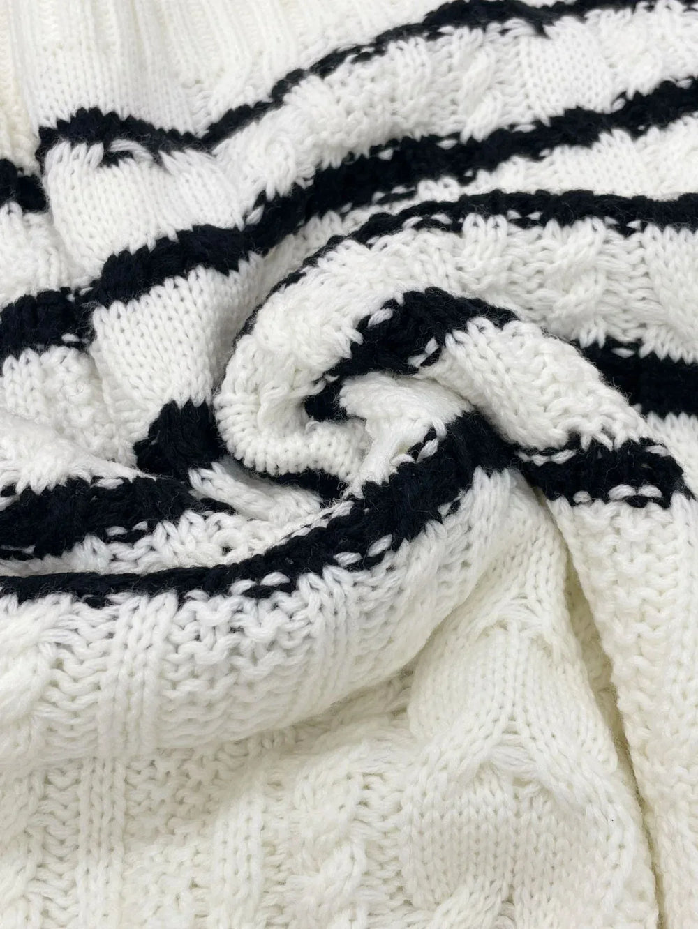 Nautical Striped Cable Knit Sweater - View 6 | TEVQA