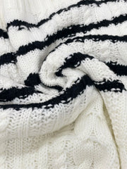 Nautical Striped Cable Knit Sweater - View 6 | TEVQA