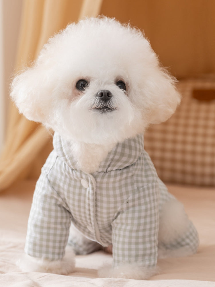 Pastel Gingham Hooded Dog Jumpsuit Winter Puffer Coat