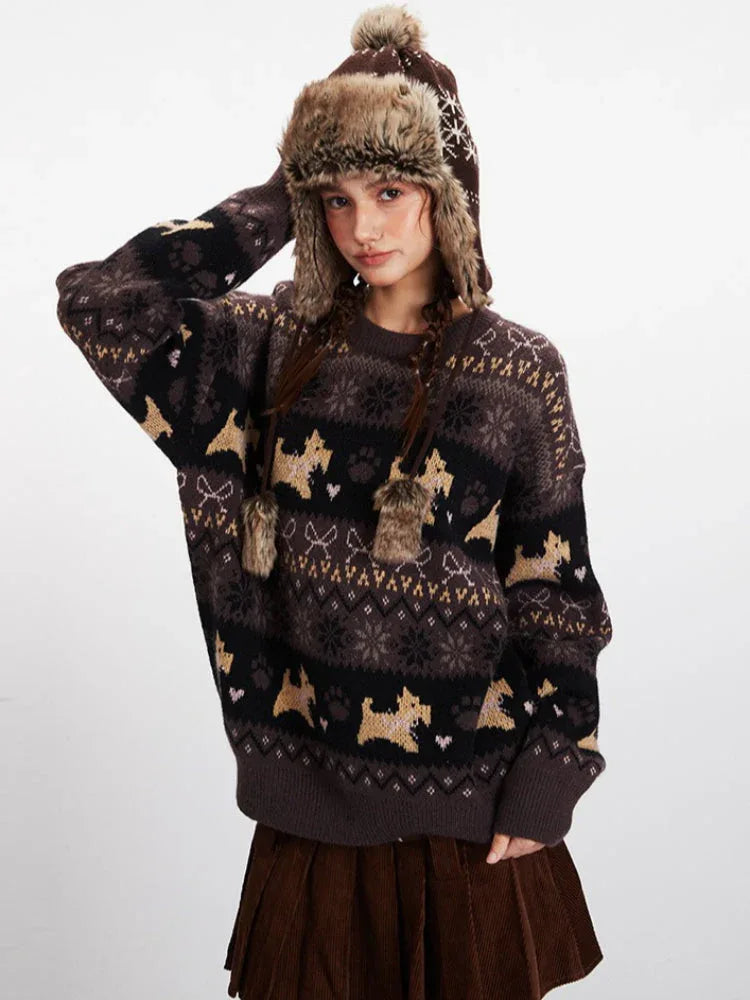 Vintage Scottie Dog Fair Isle Sweater - TEVQA