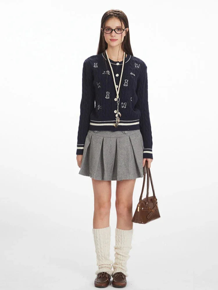 Vintage Navy Cable Knit Cardigan - TEVQA
